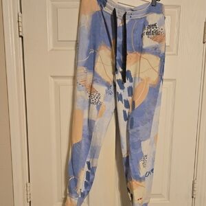 Peace Love World Blue and Tan Joggers